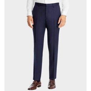$198 HUGO BOSS Super Flex Stretch Wool Blend Flat Front Dress Pants 38wX32L Navy